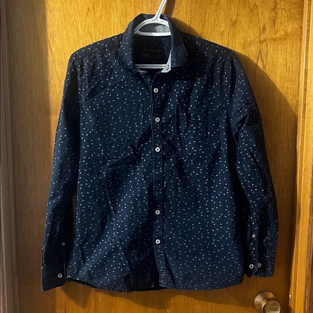 The Privilege Club Elegant Dark Blue Patterned Dress Shirt Medium